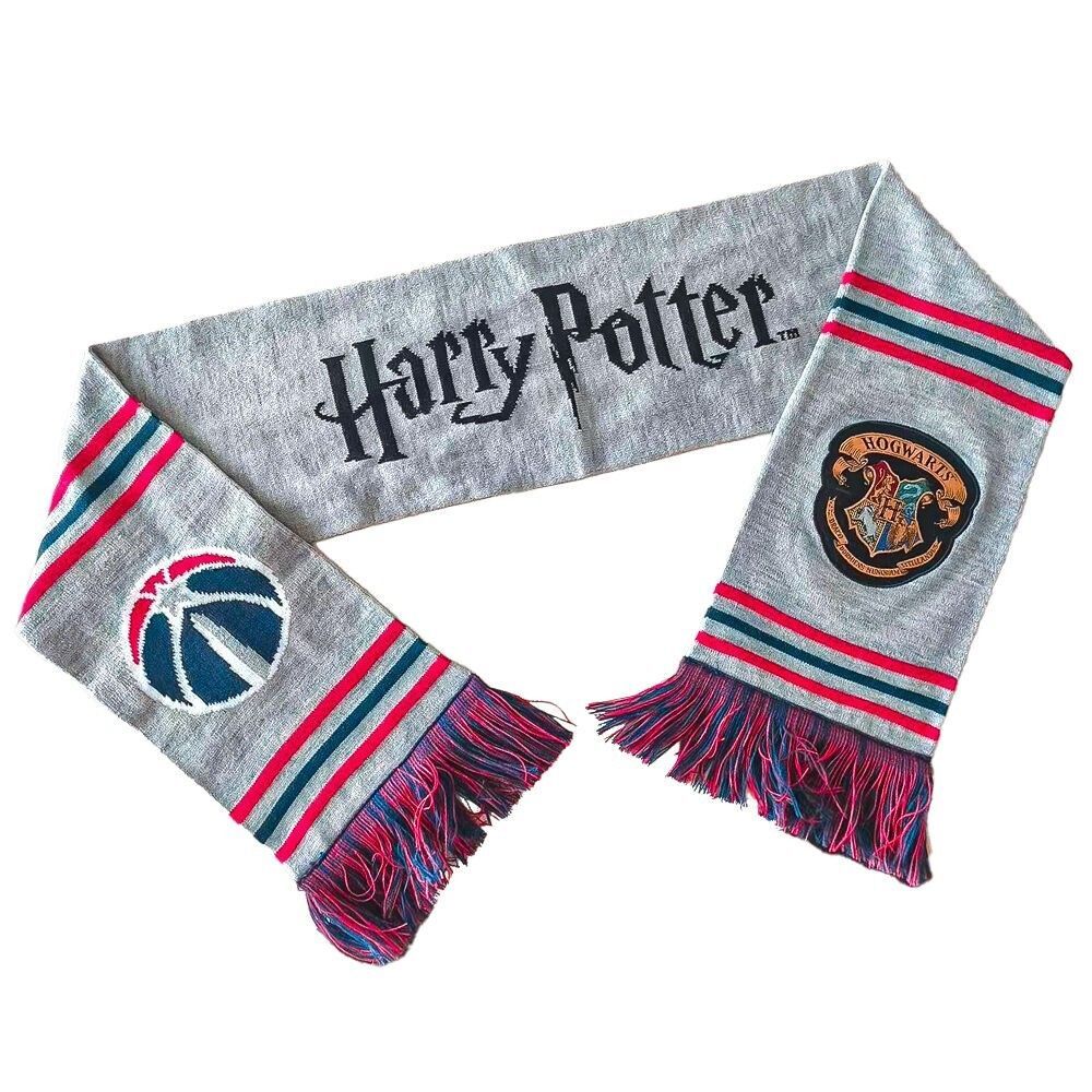 Harry Potter Washington Wizards Scarf Hogwarts Crest Gray Red Blue Fringe (B05)
